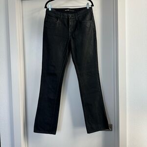 GRLFRND Black Denim Coated Split Hem Jeans